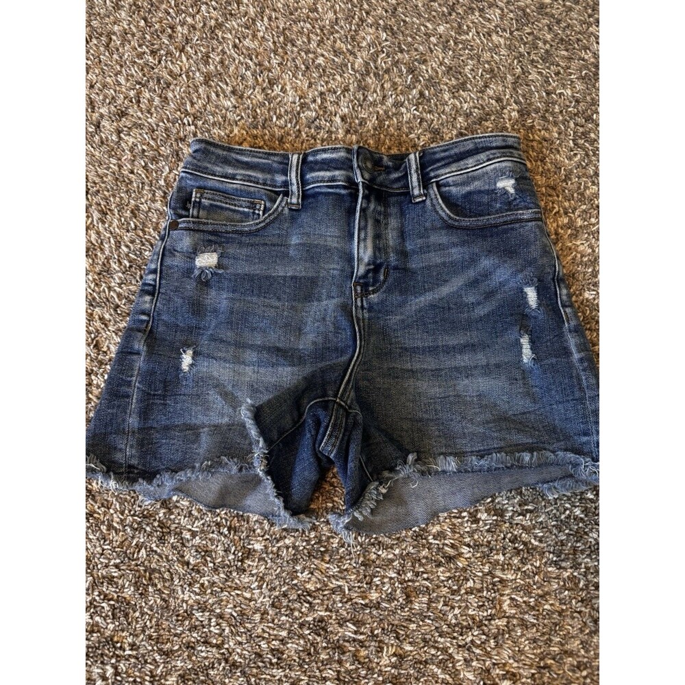 Judy Blue Womens S Distressed Denim Shorts High Rise Cutoff Raw Hem Stretch